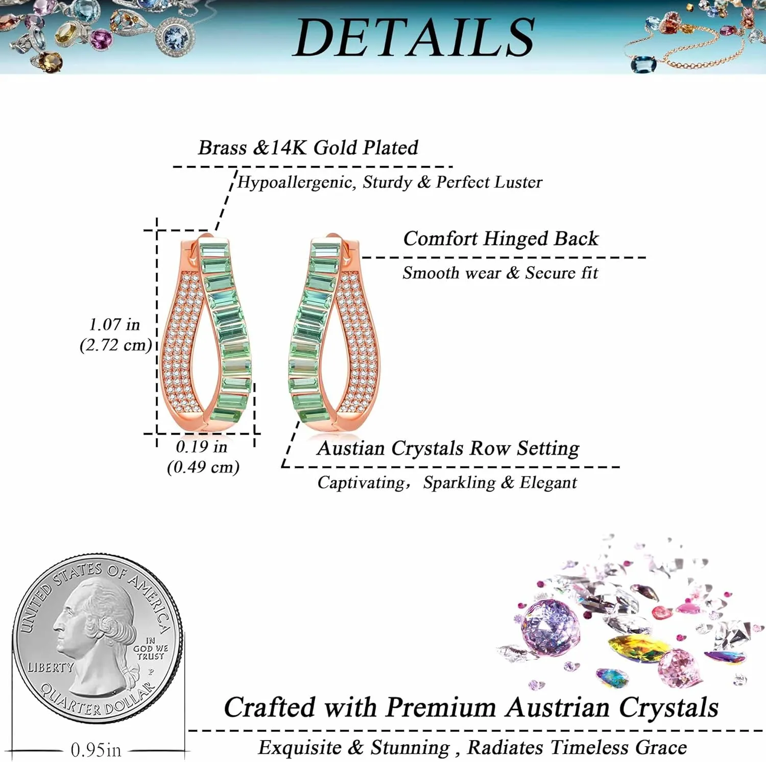 Austrian Crystal Hoop Earrings for Women Pave Oval Hoop Earrings for Women 14K Gold Plated Hypoallergenic Jewelry Gift