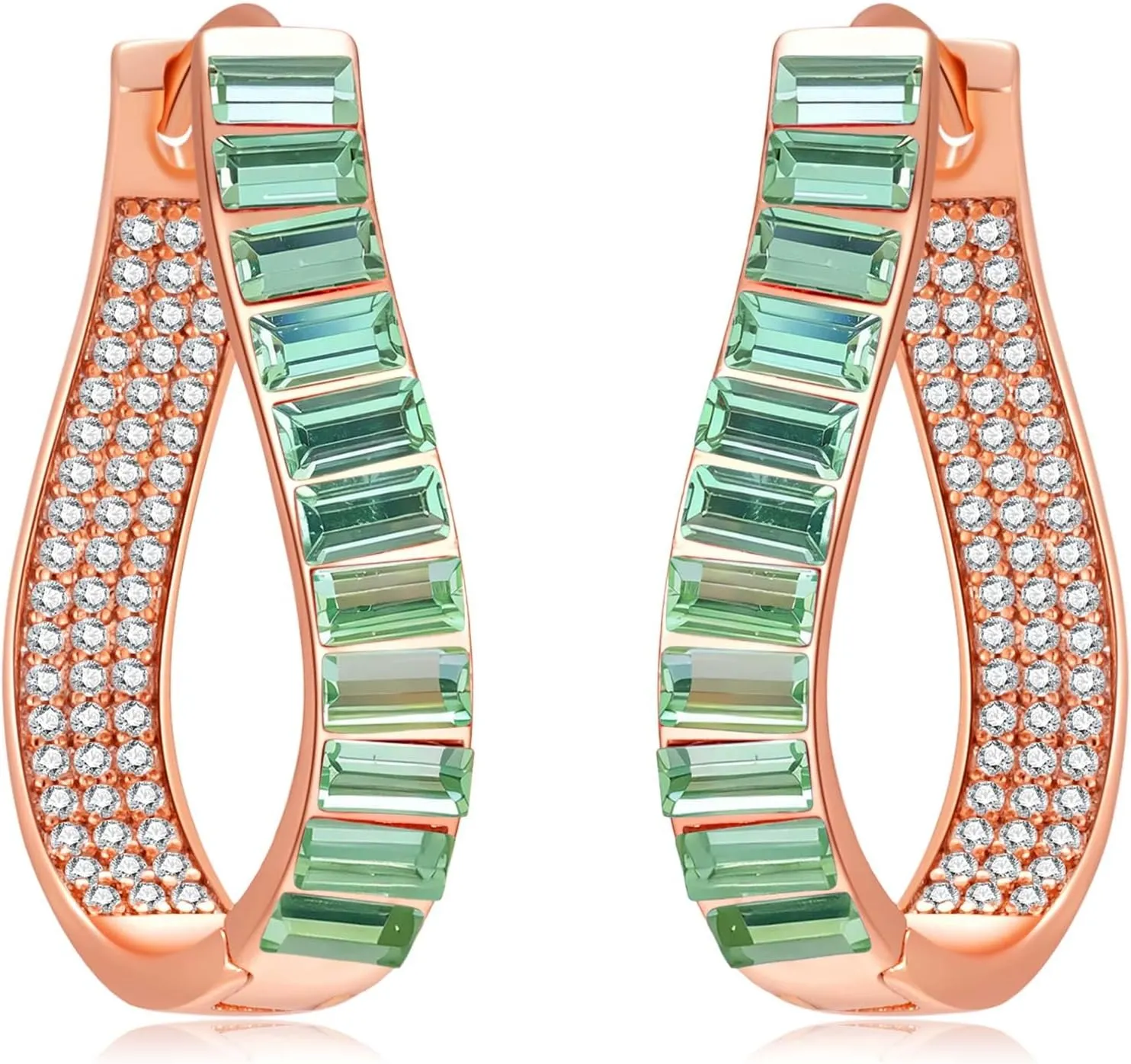 Austrian Crystal Hoop Earrings for Women Pave Oval Hoop Earrings for Women 14K Gold Plated Hypoallergenic Jewelry Gift