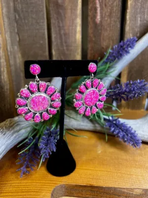 Authentic Pink Fire Opal Sterling Silver Concho Earrings