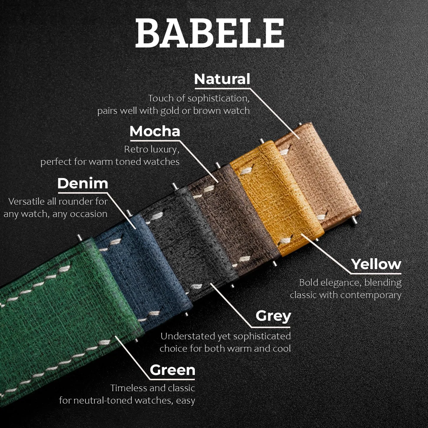 Babele Full Grain Leather Handmade Watch Band For Men and Women - Premium Italian Genuine Quick Release Watch Strap - Replacement Band - 18mm 19mm 20mm 21mm 22mmm