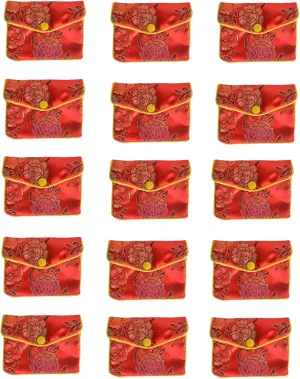 Baitaihem 15 Pack Jewelry Purse Pouch Gift Bags Chinese Silk Style Brocade Embroidered Bag,Red(Small)
