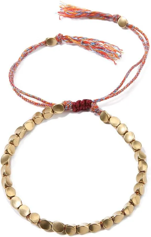 BALIBALI Handmade Tibetan Copper Beads Bracelet Lucky Rope Bracelet Rope String Bracelet Handmade Braided Cotton Copper Beads for Women Men
