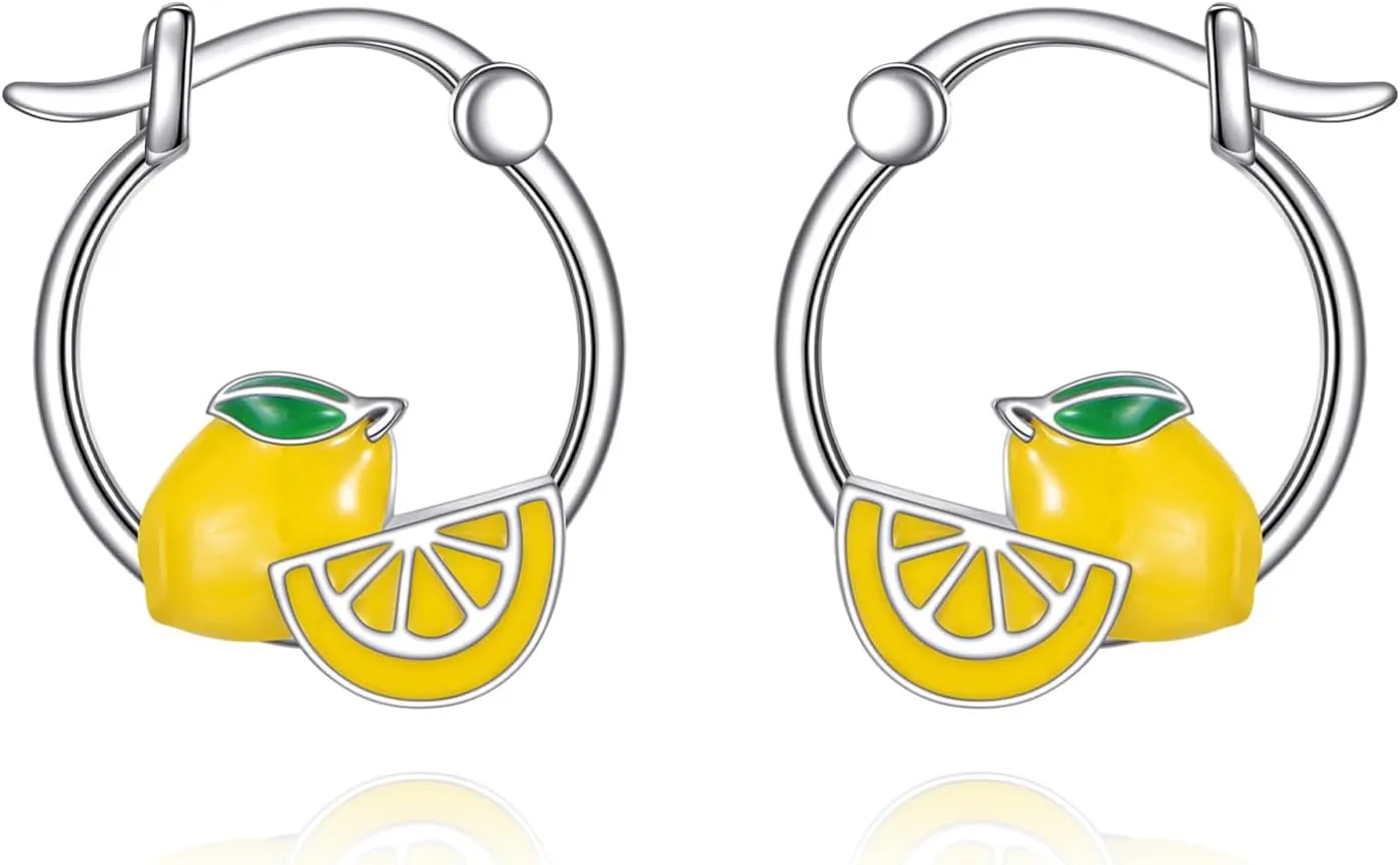 Banana/Orange Slice Earrings 925 Sterling Silver Fruit Hoop Earrings Orange Fruit Jewelry Gifts for Fruit Lover