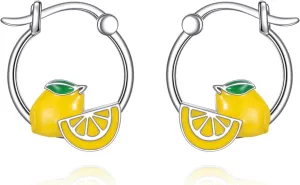 Banana/Orange Slice Earrings 925 Sterling Silver Fruit Hoop Earrings Orange Fruit Jewelry Gifts for Fruit Lover