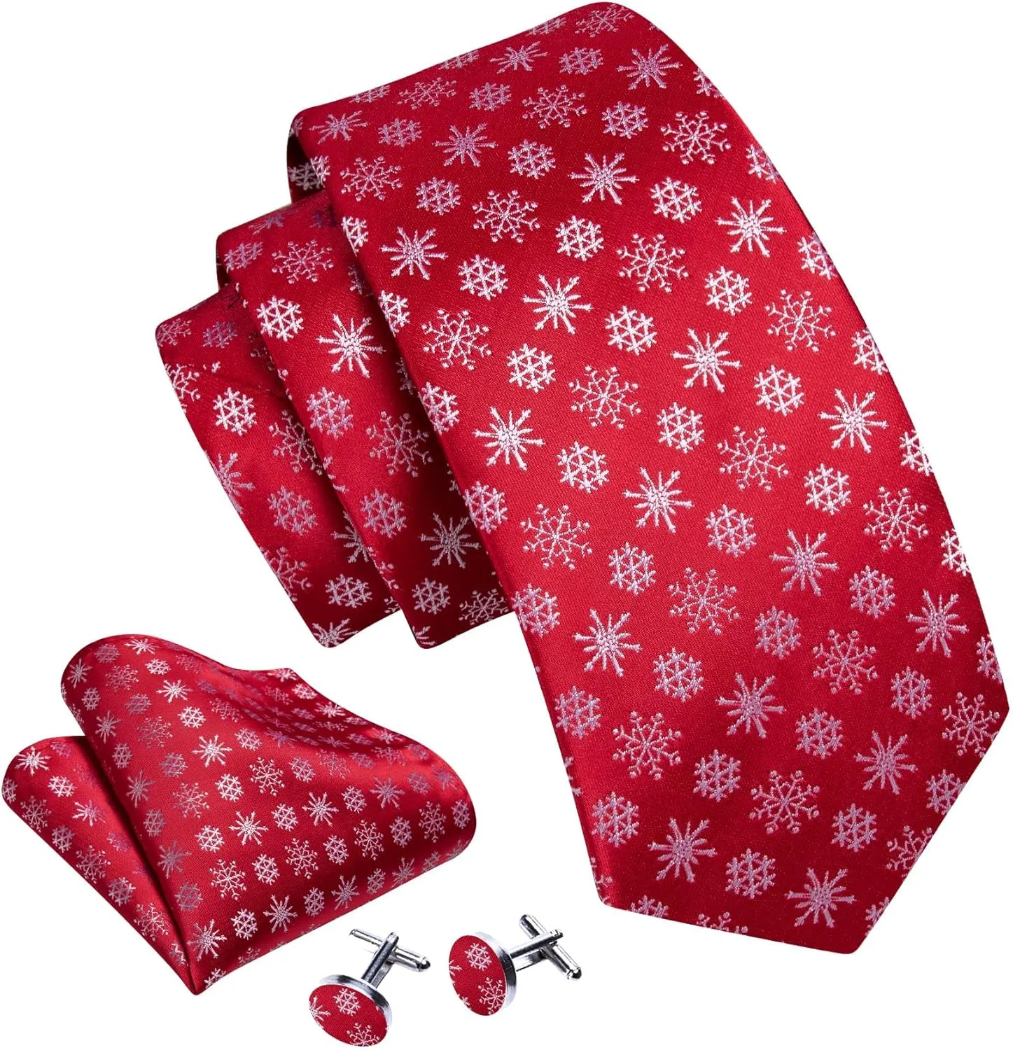Barry.Wang Christmas Ties for Men Xmas Holiday Neckties Pocket Square Cufflinks Set Party Vacation