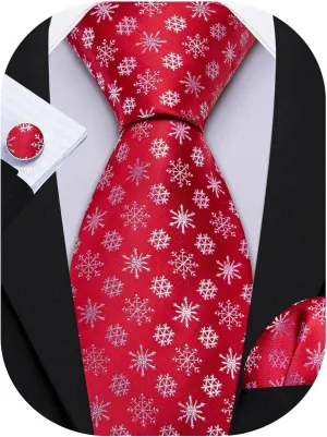 Barry.Wang Christmas Ties for Men Xmas Holiday Neckties Pocket Square Cufflinks Set Party Vacation