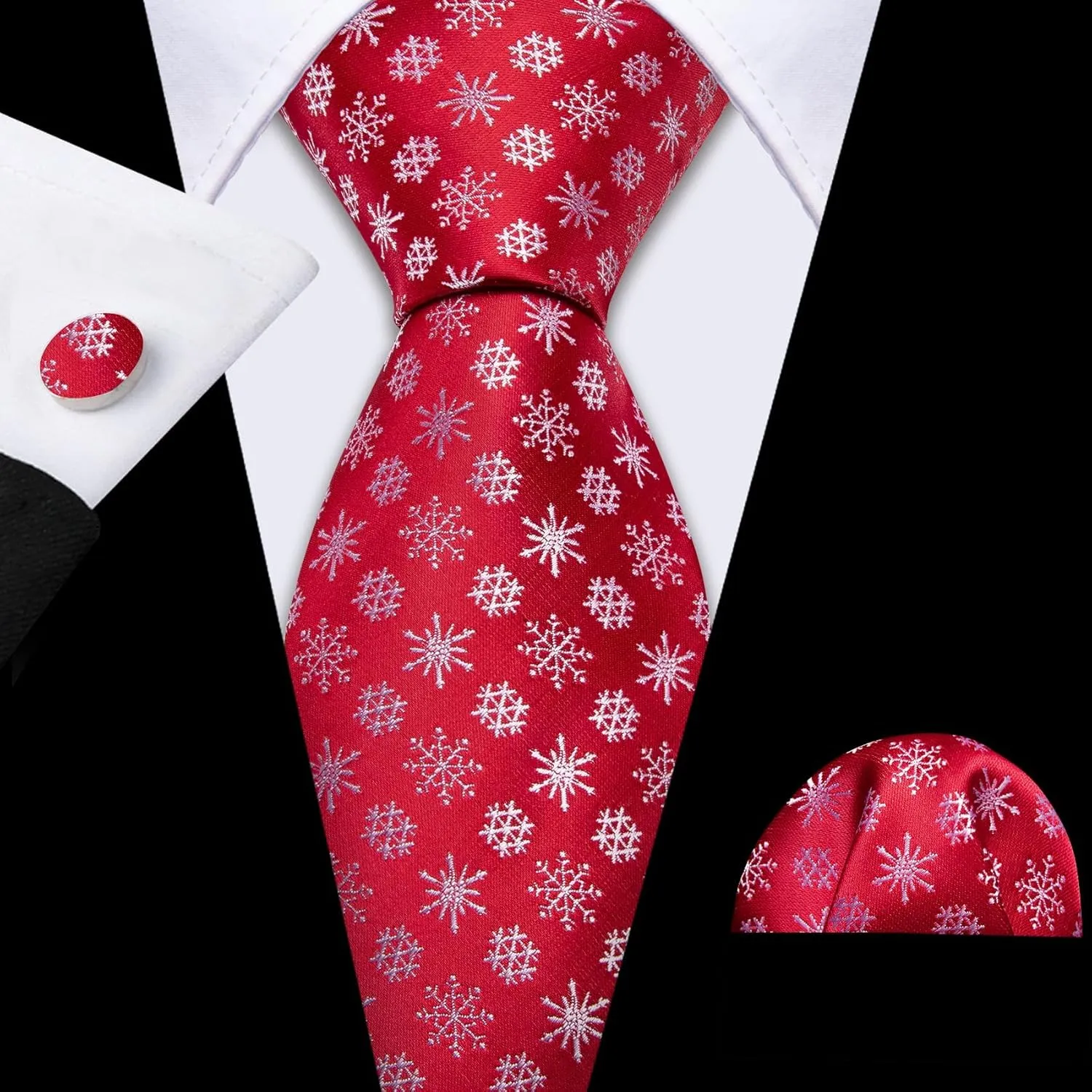 Barry.Wang Christmas Ties for Men Xmas Holiday Neckties Pocket Square Cufflinks Set Party Vacation