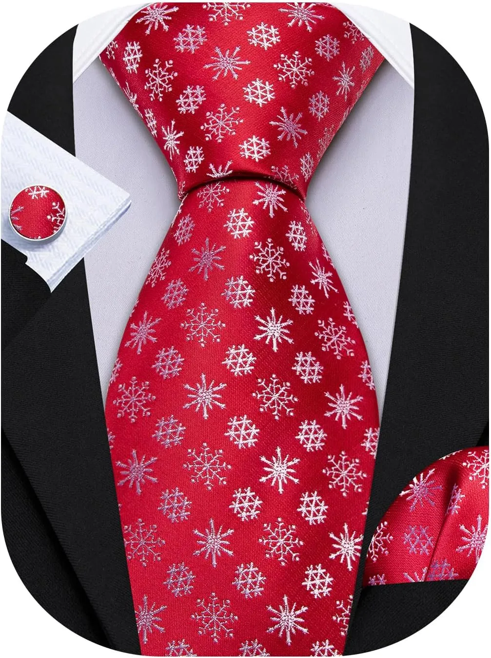 Barry.Wang Christmas Ties for Men Xmas Holiday Neckties Pocket Square Cufflinks Set Party Vacation