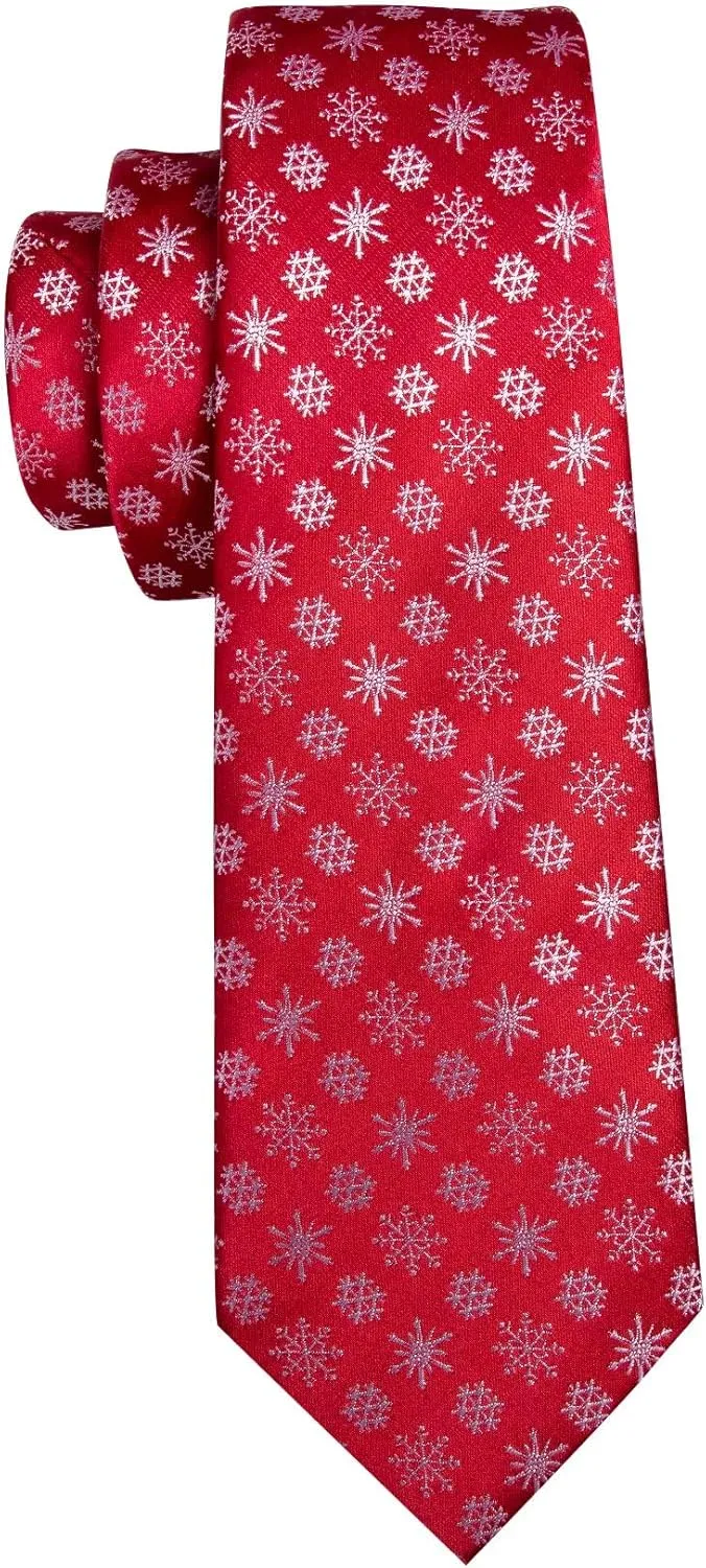 Barry.Wang Christmas Ties for Men Xmas Holiday Neckties Pocket Square Cufflinks Set Party Vacation