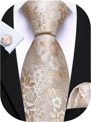 Barry.Wang Men Tie Set Floral Paisley Silk Necktie Pocket Square Cufflinks Formal Wedding Party Business