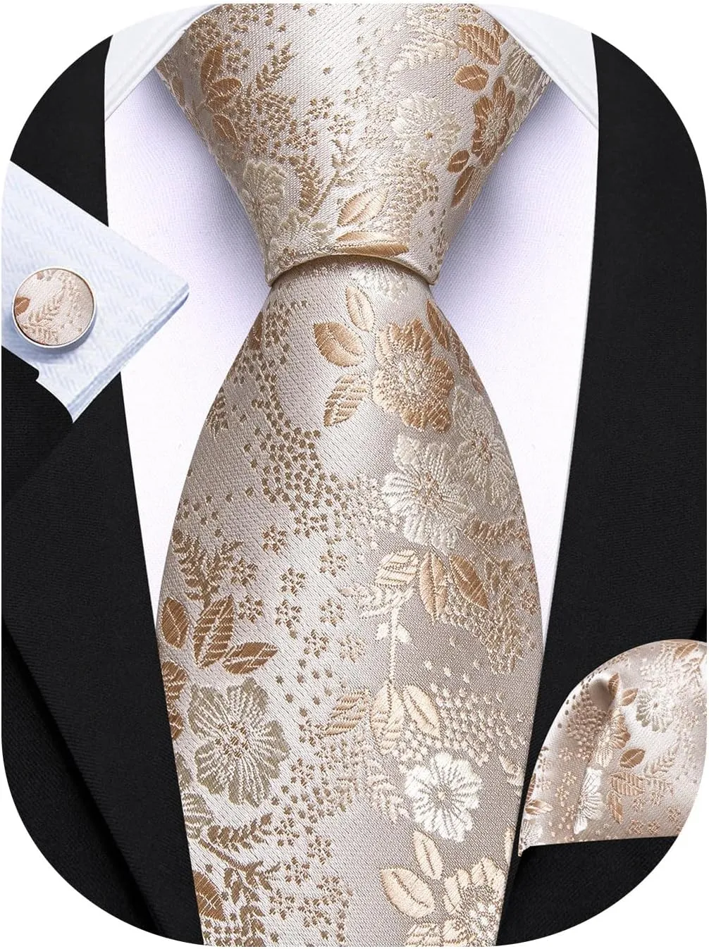 Barry.Wang Men Tie Set Floral Paisley Silk Necktie Pocket Square Cufflinks Formal Wedding Party Business
