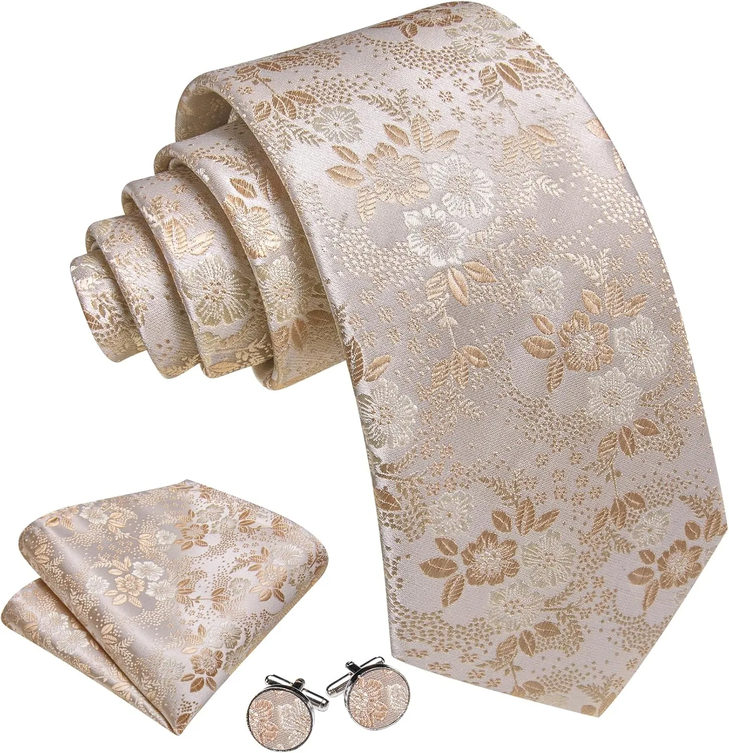 Barry.Wang Men Tie Set Floral Paisley Silk Necktie Pocket Square Cufflinks Formal Wedding Party Business