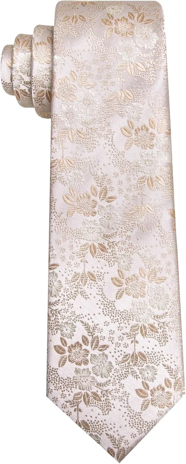 Barry.Wang Men Tie Set Floral Paisley Silk Necktie Pocket Square Cufflinks Formal Wedding Party Business
