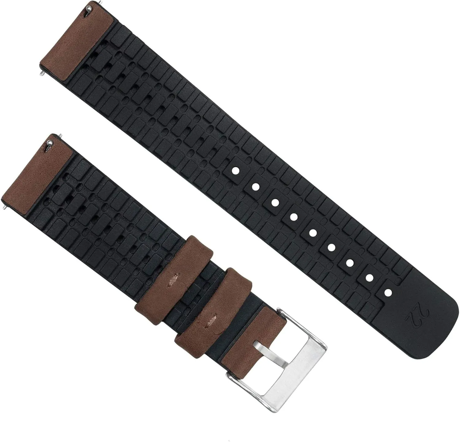 BARTON Leather and Rubber Hybrid Straps with Integrated Quick Release Spring Bars - 316L Stainless Steel - Choose Color - 18mm, 20mm & 22mm Watch Bands