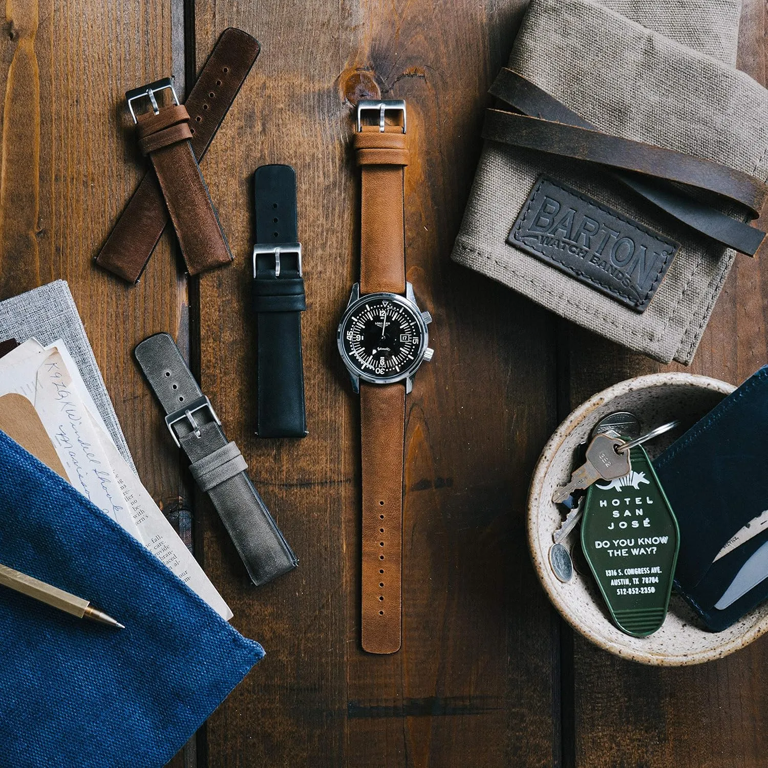 BARTON Leather and Rubber Hybrid Straps with Integrated Quick Release Spring Bars - 316L Stainless Steel - Choose Color - 18mm, 20mm & 22mm Watch Bands