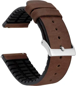 BARTON Leather and Rubber Hybrid Straps with Integrated Quick Release Spring Bars - 316L Stainless Steel - Choose Color - 18mm, 20mm & 22mm Watch Bands