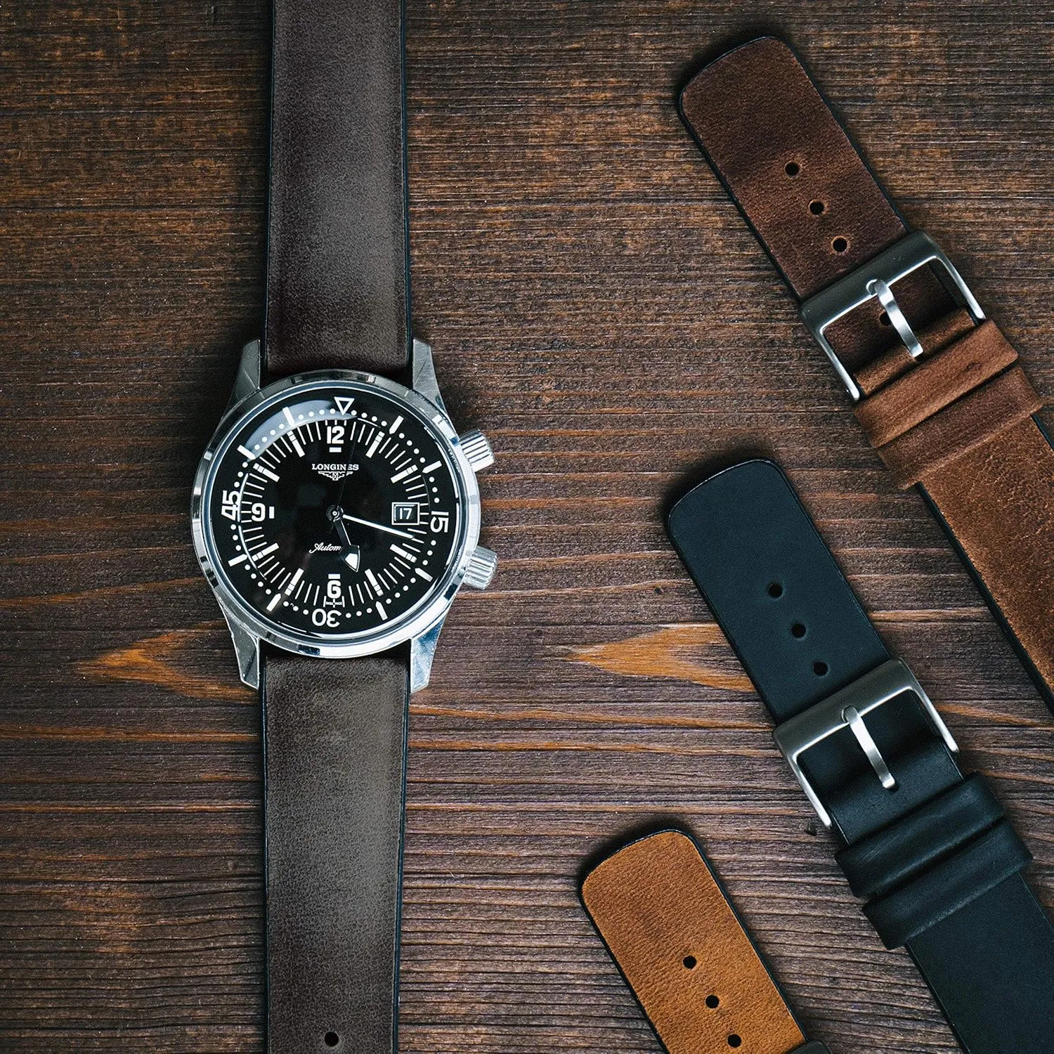 BARTON Leather and Rubber Hybrid Straps with Integrated Quick Release Spring Bars - 316L Stainless Steel - Choose Color - 18mm, 20mm & 22mm Watch Bands