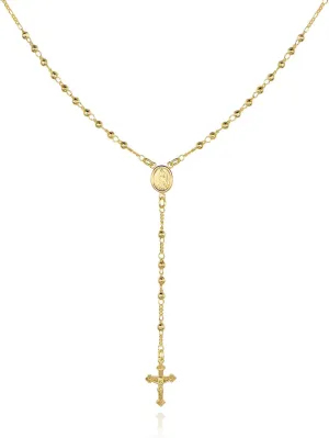 Barzel 18K Gold Plated Virgin Mary Rosary Bead Cross Necklace - Made In Brazil