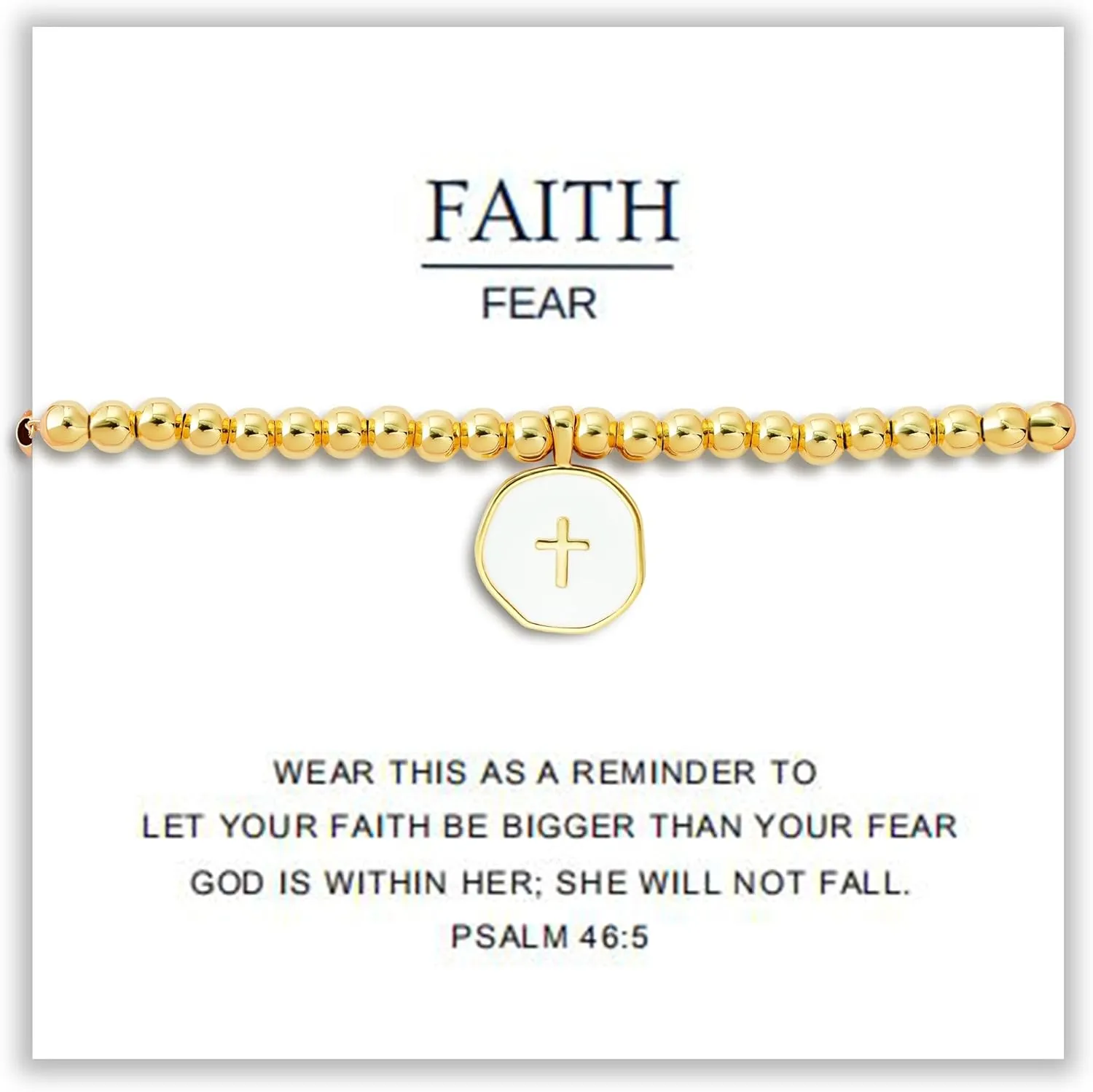 Beaded Bracelets for Women with Enamel Cross  Christian Gifts, Baptism Gifts for Women, Religious Gifts, 3mm gold beads, 18K Gold Plated, Triple-Layered Finish, Length 6-8''