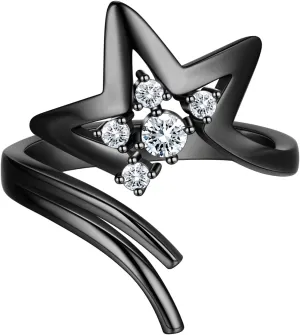 Beautlace Adjustable Ring - Sparkling Hollow Star Index Joint Knuckle Ring - Sliver/Black Gun Plated Star Wrap Open Ring - Jewelry Gifts for Women KR0079