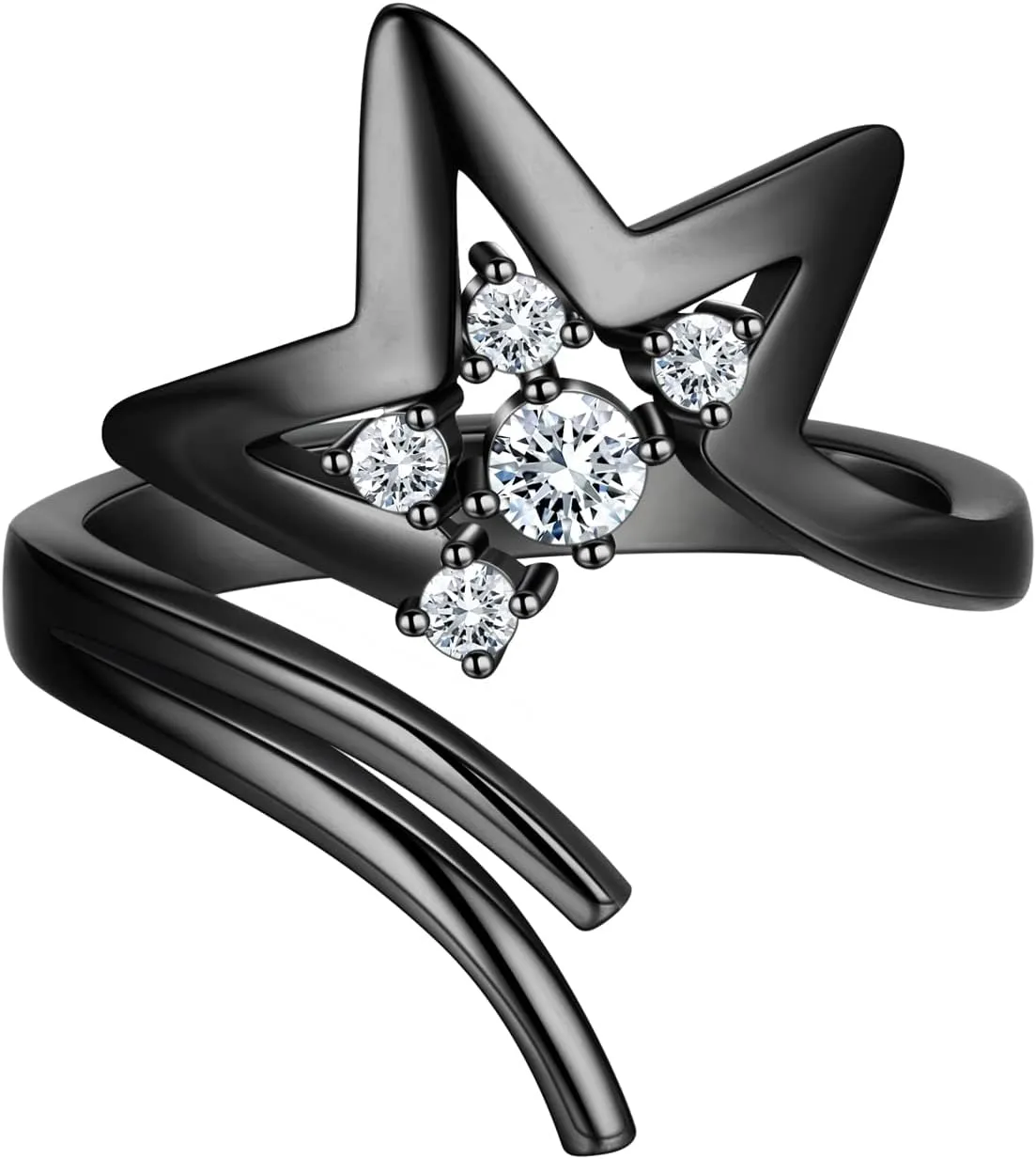 Beautlace Adjustable Ring - Sparkling Hollow Star Index Joint Knuckle Ring - Sliver/Black Gun Plated Star Wrap Open Ring - Jewelry Gifts for Women KR0079