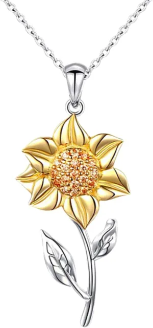 Bee Kind Blooming Sunflower Necklace Made Out Of Brass with Silver Plating & Australian Zircon Crystal, Mom Birthday Valentines Mothers Day Gifts, Girlfriend Necklaces, Anniversary for Her, With Personalized Gift Box.