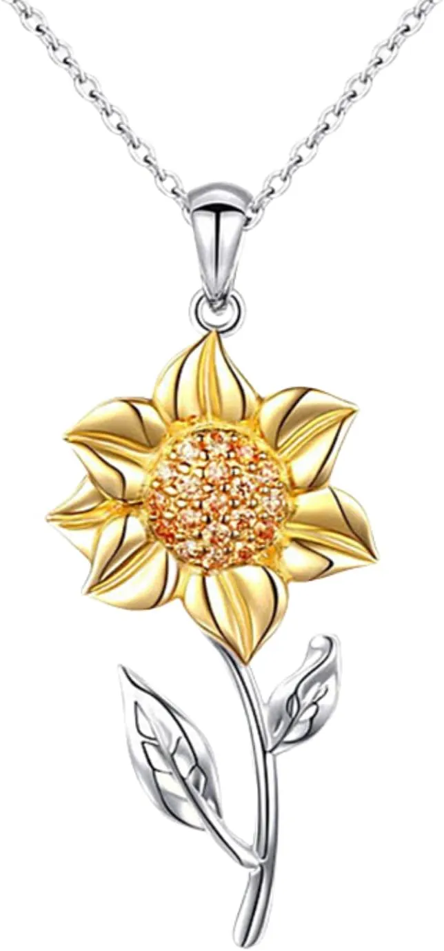 Bee Kind Blooming Sunflower Necklace Made Out Of Brass with Silver Plating & Australian Zircon Crystal, Mom Birthday Valentines Mothers Day Gifts, Girlfriend Necklaces, Anniversary for Her, With Personalized Gift Box.