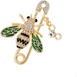 Bee Safety Pin Rhinestones Brooches Pins Delicate Cute Green Enamel Animal Crystal Brooch for Women Teen Girls for Party Dance Banquet Dainty Elegant Beautiful Collar Scarf Dress Suit Shirt Bag Hat