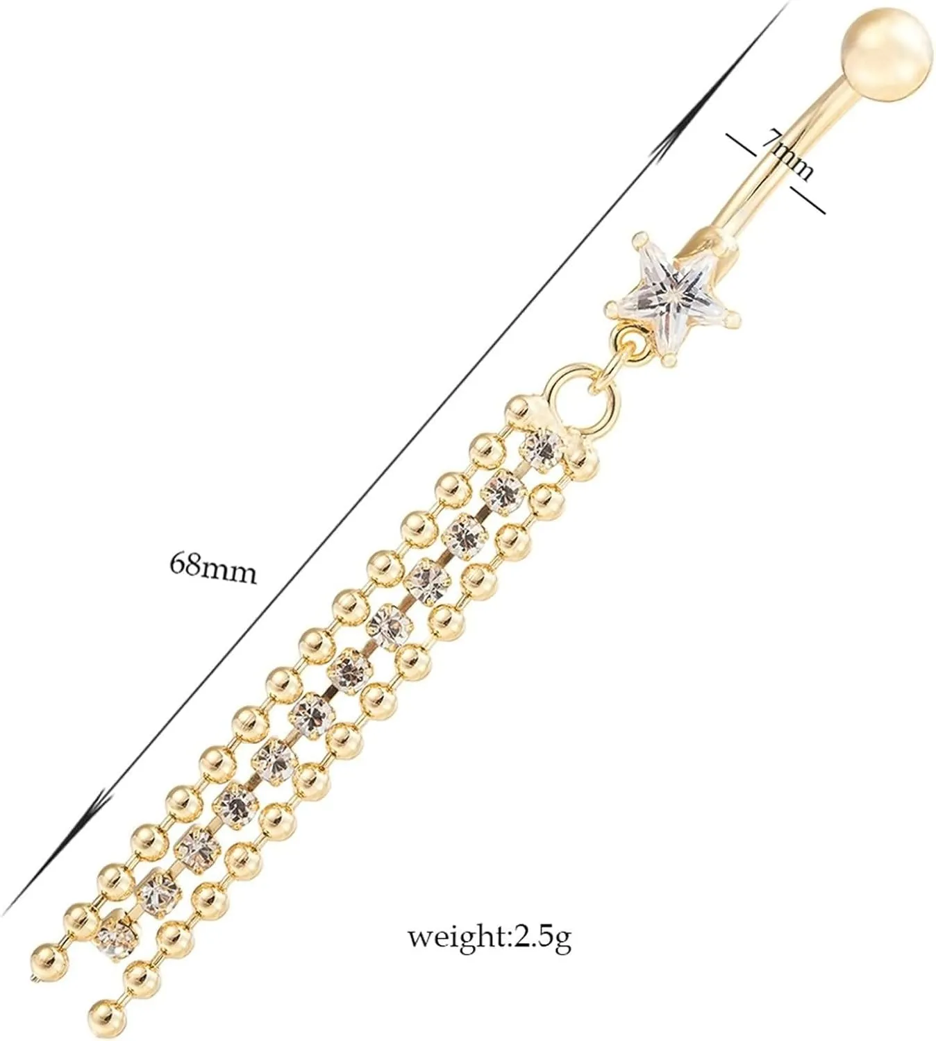 Belly Button Rings for Women, Belly Button Rings Dangle Stainless Steel Belly Button Rings Long Star with Cubic Zirconia Belly Button Piercing Jewelry