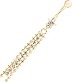 Belly Button Rings for Women, Belly Button Rings Dangle Stainless Steel Belly Button Rings Long Star with Cubic Zirconia Belly Button Piercing Jewelry