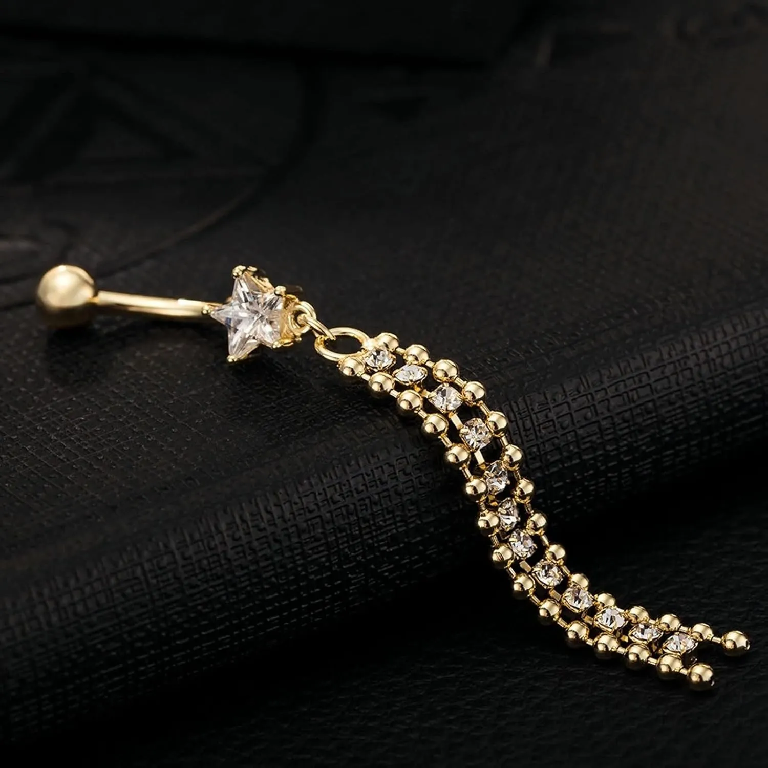 Belly Button Rings for Women, Belly Button Rings Dangle Stainless Steel Belly Button Rings Long Star with Cubic Zirconia Belly Button Piercing Jewelry