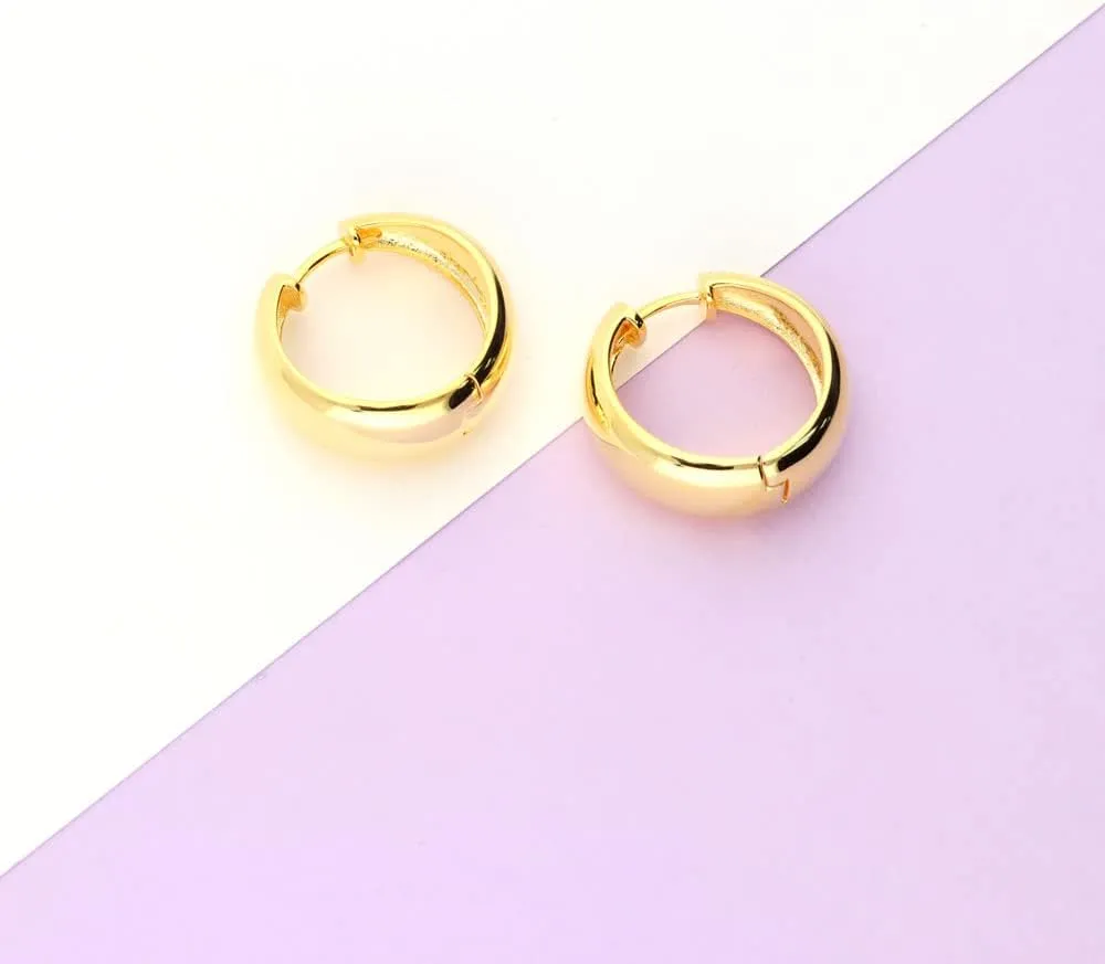 BERRICLE Sterling Silver Dome Fashion Hoop Huggie Earrings for Women, Cubic Zirconia CZ, Rose/Yellow Gold Flashed, Small/Medium Size (0.5-1 Inch)