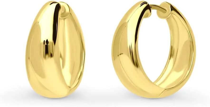 BERRICLE Sterling Silver Dome Fashion Hoop Huggie Earrings for Women, Cubic Zirconia CZ, Rose/Yellow Gold Flashed, Small/Medium Size (0.5-1 Inch)