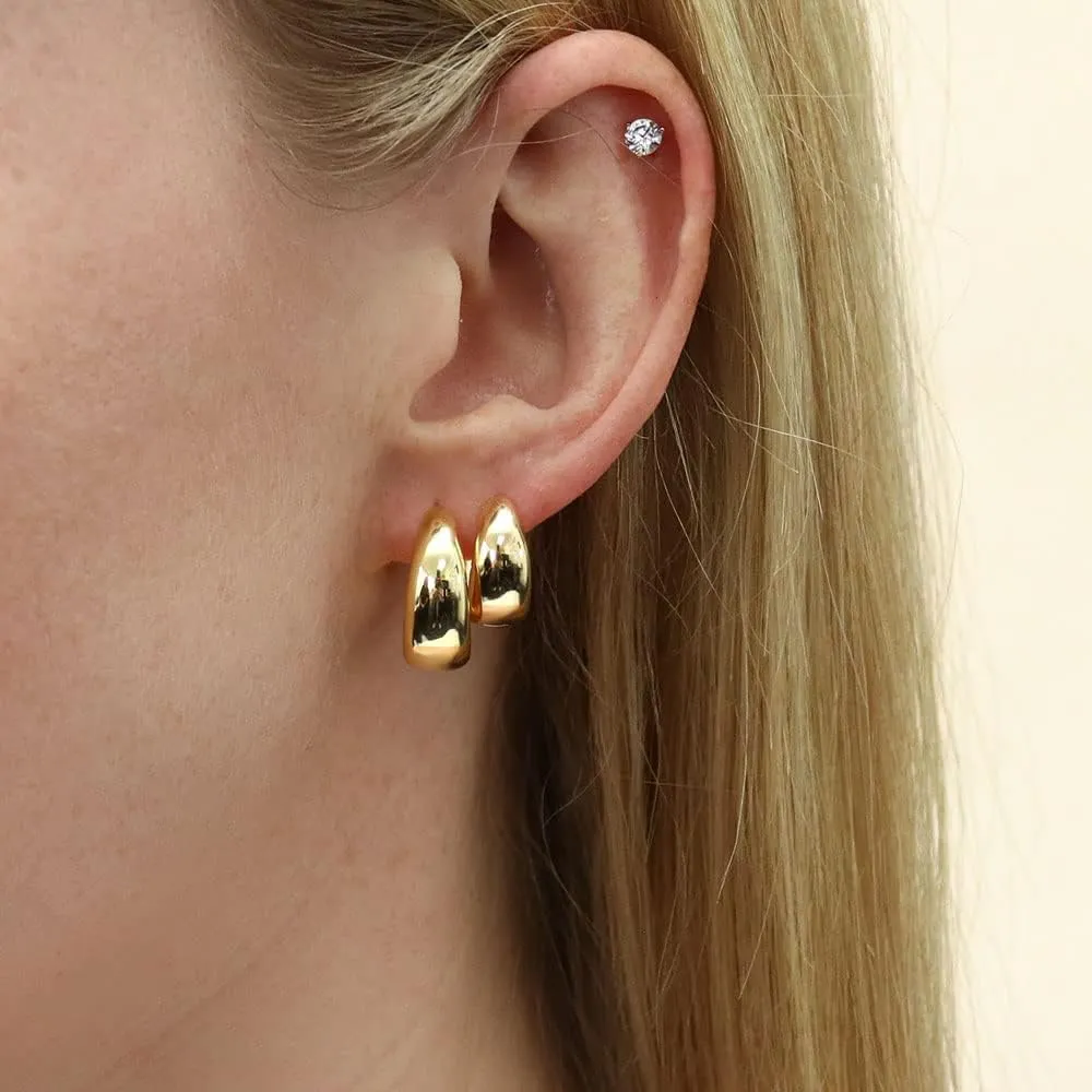 BERRICLE Sterling Silver Dome Fashion Hoop Huggie Earrings for Women, Cubic Zirconia CZ, Rose/Yellow Gold Flashed, Small/Medium Size (0.5-1 Inch)