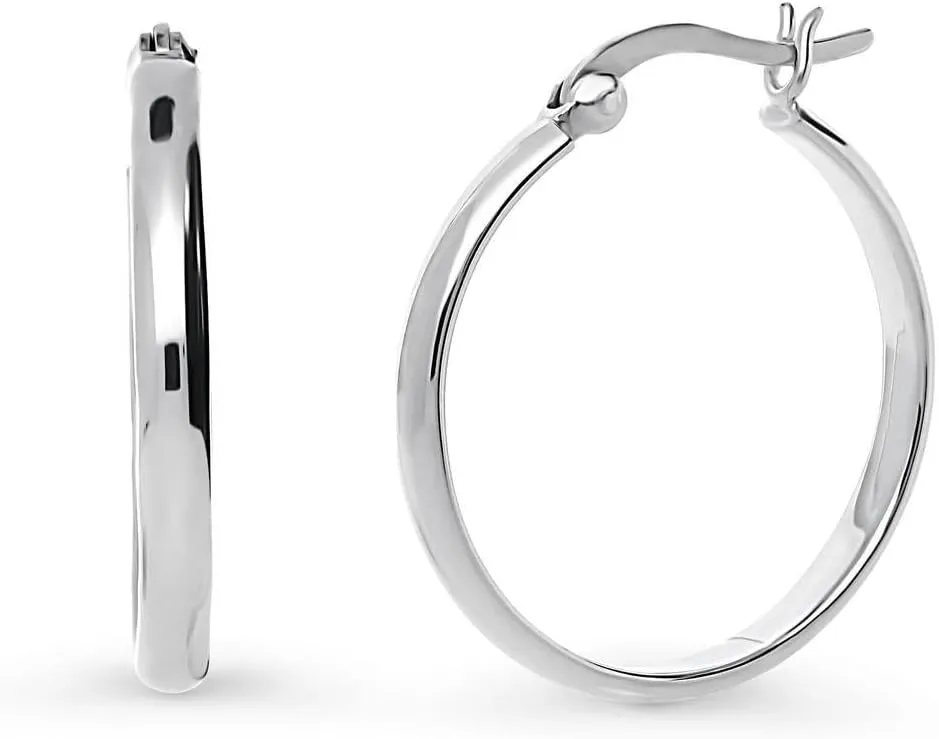 BERRICLE Sterling Silver Dome Medium Fashion Hoop Earrings for Women 1 inch (Yellow Gold Flashed, Rhodium Plated)