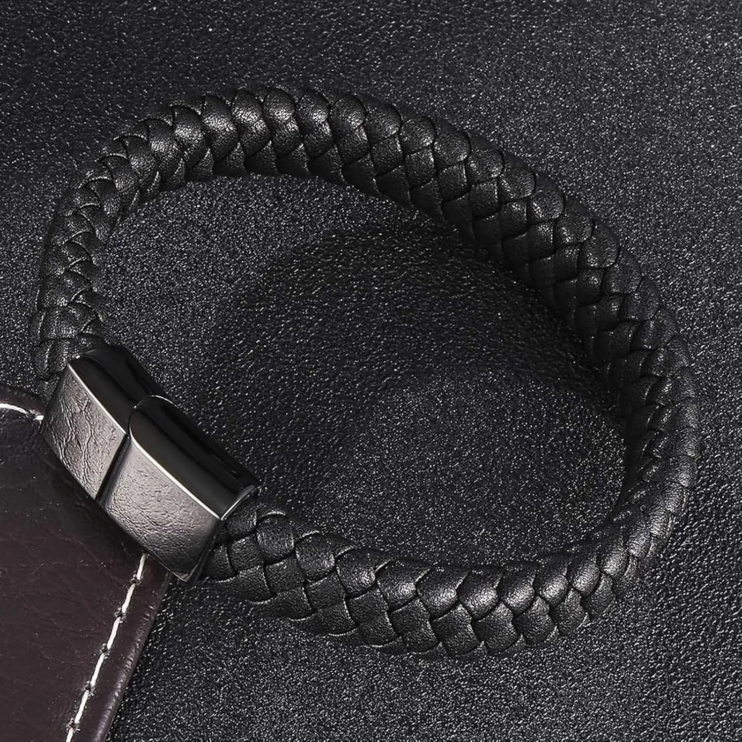 Best Friend Bracelets for Adults, Men Bracelet Simple Style Braided Cord Leather with Stainless Steel Ornaments