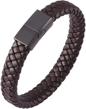 Best Friend Bracelets for Adults, Men Bracelet Simple Style Braided Cord Leather with Stainless Steel Ornaments