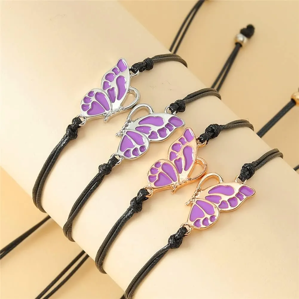 Best Friend Butterfly Necklace Cute Enamel Butterfly Animal Friendship Necklace Bracelets Set for Women Men Couple Jewelry