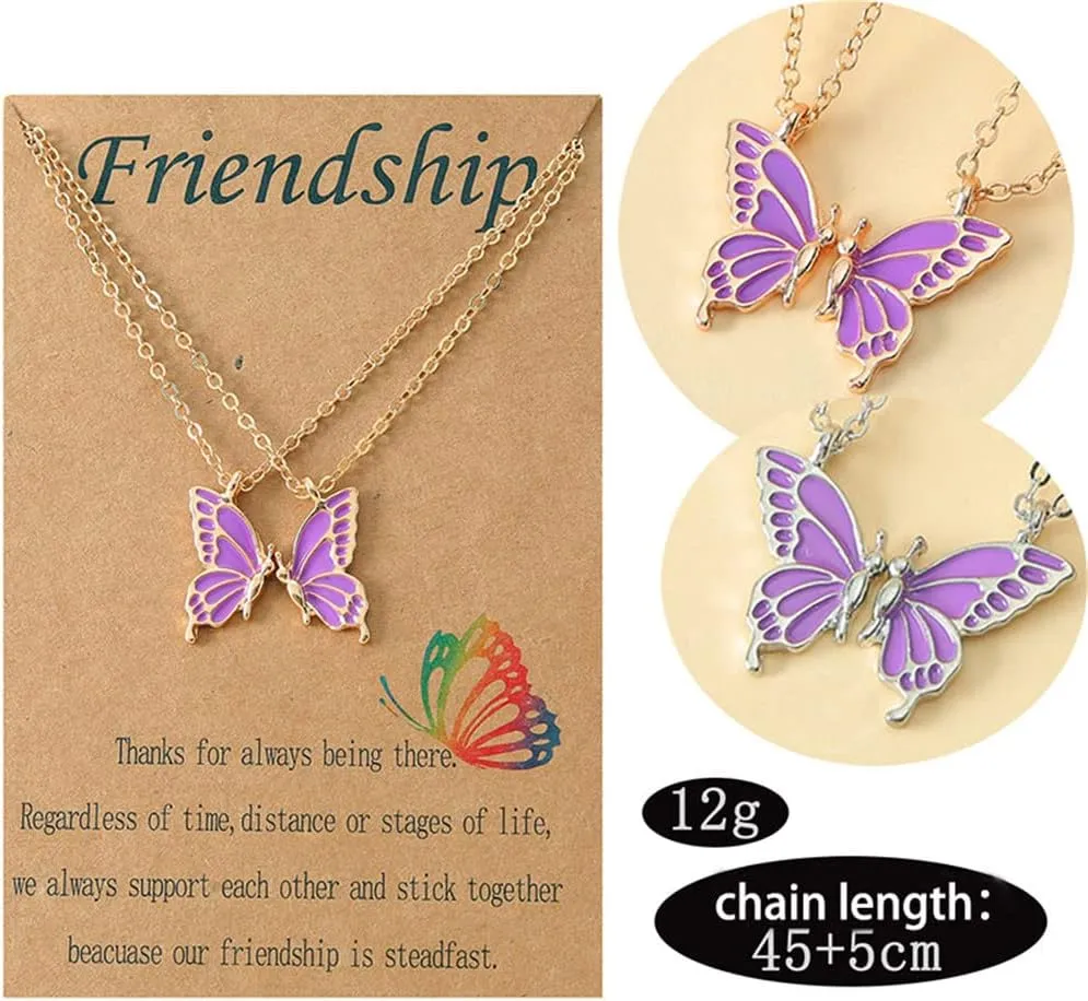 Best Friend Butterfly Necklace Cute Enamel Butterfly Animal Friendship Necklace Bracelets Set for Women Men Couple Jewelry