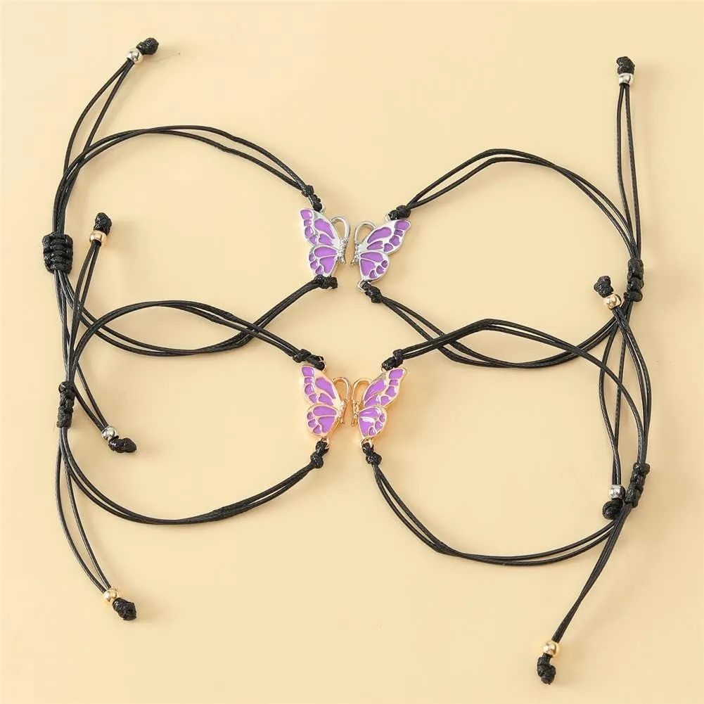 Best Friend Butterfly Necklace Cute Enamel Butterfly Animal Friendship Necklace Bracelets Set for Women Men Couple Jewelry