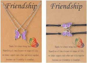Best Friend Butterfly Necklace Cute Enamel Butterfly Animal Friendship Necklace Bracelets Set for Women Men Couple Jewelry