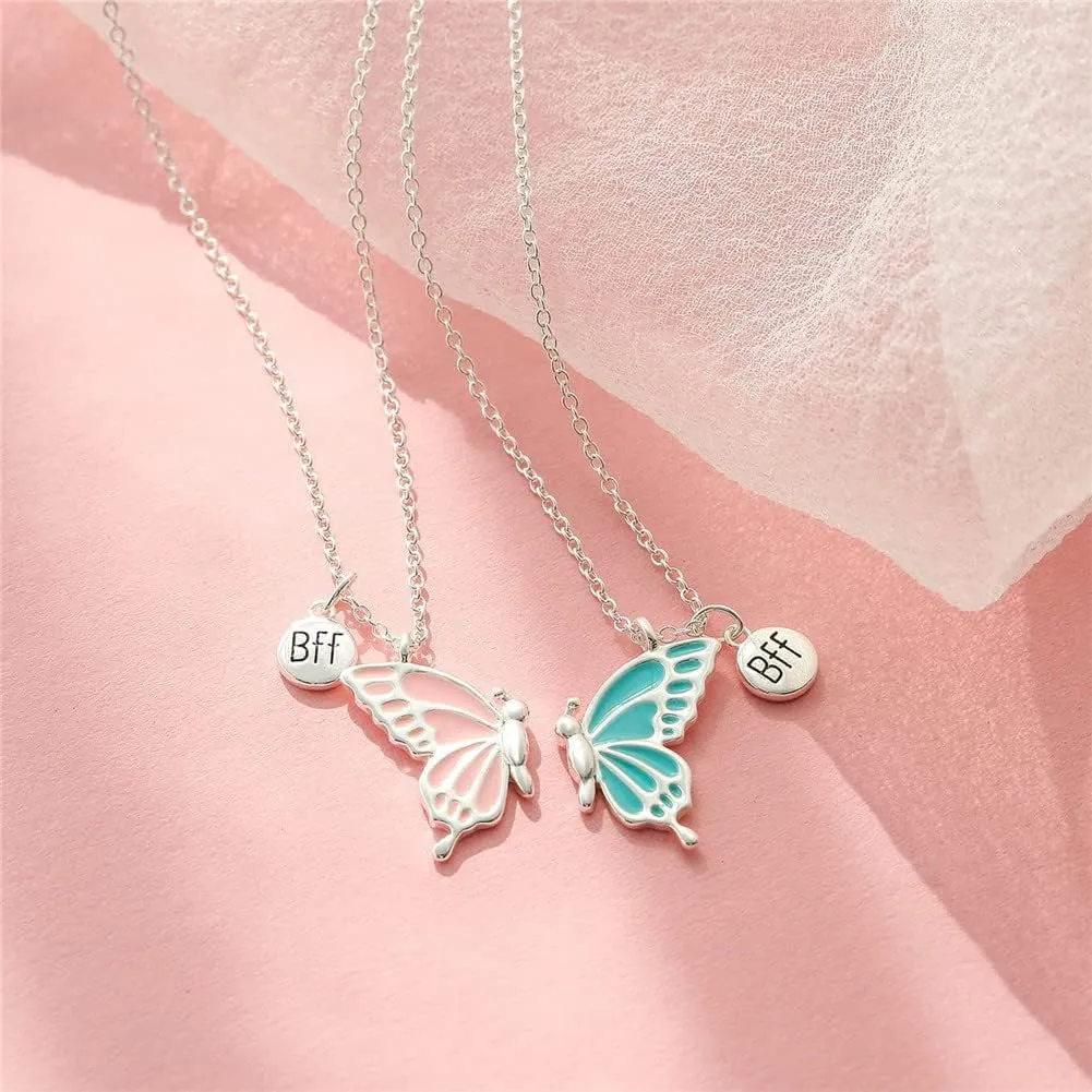 Best Friend Butterfly Necklace Cute Enamel Butterfly Animal Friendship Necklace Bracelets Set for Women Men Couple Jewelry