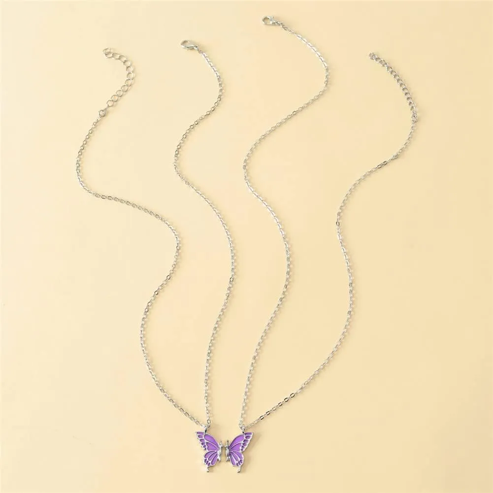 Best Friend Butterfly Necklace Cute Enamel Butterfly Animal Friendship Necklace Bracelets Set for Women Men Couple Jewelry