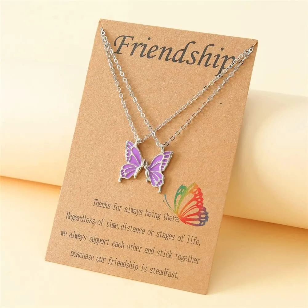 Best Friend Butterfly Necklace Cute Enamel Butterfly Animal Friendship Necklace Bracelets Set for Women Men Couple Jewelry