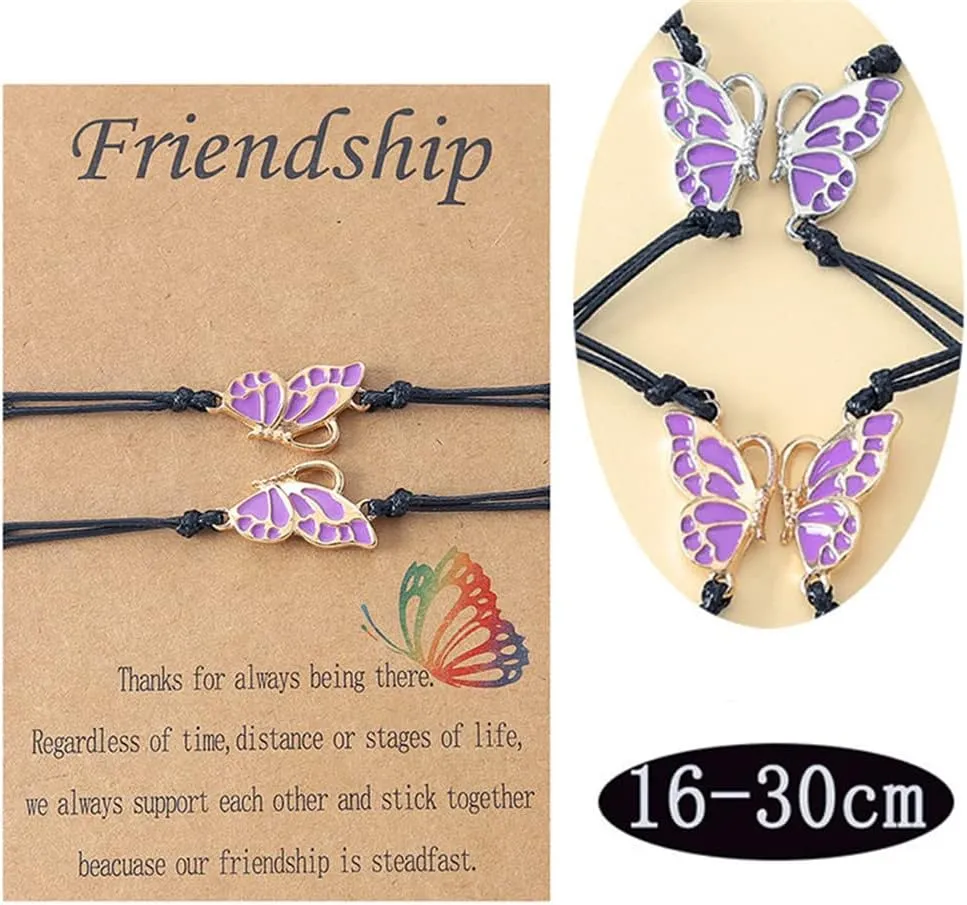 Best Friend Butterfly Necklace Cute Enamel Butterfly Animal Friendship Necklace Bracelets Set for Women Men Couple Jewelry