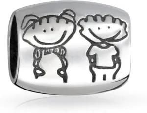 BFF Couple Besties Happy Smiling Friendship Family Brother Sister Friends Charm Bead For Women Teen Oxidized .925 Sterling Silver Fits European Bracelet