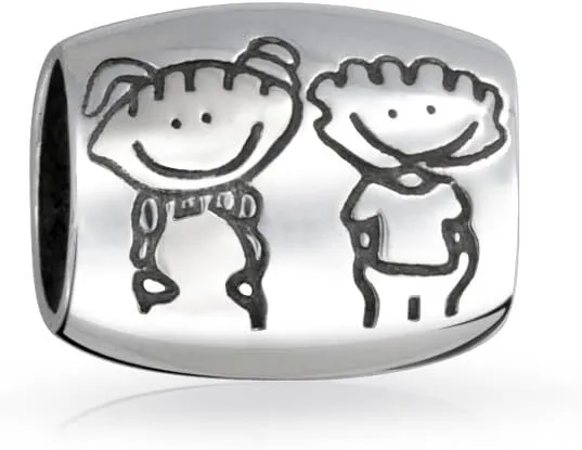 BFF Couple Besties Happy Smiling Friendship Family Brother Sister Friends Charm Bead For Women Teen Oxidized .925 Sterling Silver Fits European Bracelet