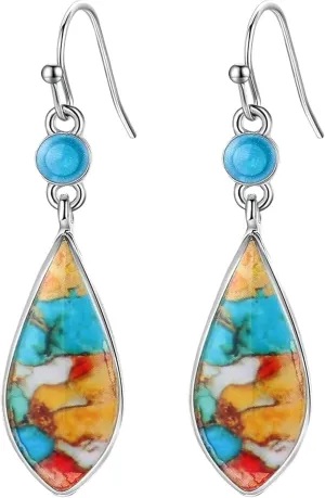 BG&WLing Turquoise Earrings for Women, 925 Sterling Silver Teardrop Dangle Drop Earring Western Native Vintage Bohemian Earrings Fashion Jewelry (Teardrop)