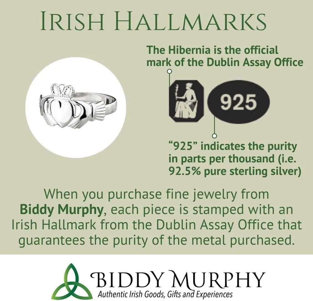 Biddy Murphy Men's Irish Claddagh 925 Sterling Silver Wedding Ring 1/4" Band, Traditional Celtic Jewelry Made In Ireland & Crafted by Irish Artisan Jewelers Co. Wicklow