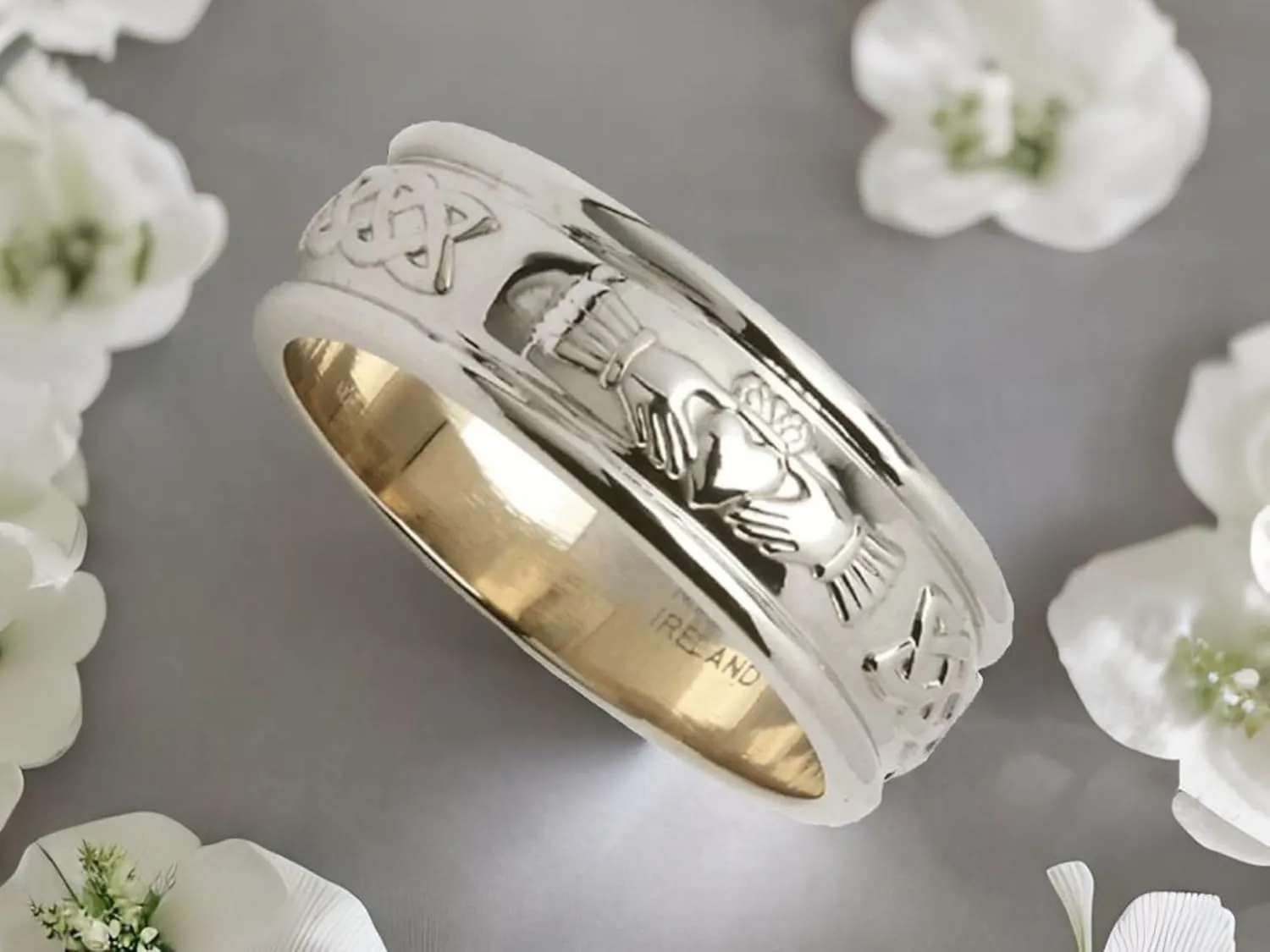 Biddy Murphy Men's Irish Claddagh 925 Sterling Silver Wedding Ring 1/4" Band, Traditional Celtic Jewelry Made In Ireland & Crafted by Irish Artisan Jewelers Co. Wicklow